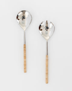 Hammered Metal & Rattan Serving Set