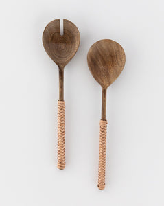 Leather Woven Handle Salad Servers